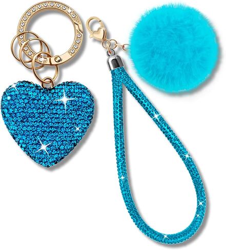 Cute Heart Keychains for Women & Girls, Bling Bag Charms with Wristlet Keys, Purse Charms for Handbags, Pompom Key Chain in Kuwait