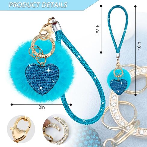 Cute Heart Keychains for Women & Girls, Bling Bag Charms with Wristlet Keys, Purse Charms for Handbags, Pompom Key Chain in Kuwait