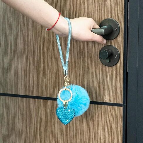 Cute Heart Keychains for Women & Girls, Bling Bag Charms with Wristlet Keys, Purse Charms for Handbags, Pompom Key Chain in Kuwait