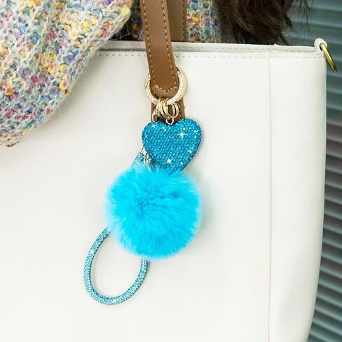 Cute Heart Keychains for Women & Girls, Bling Bag Charms with Wristlet Keys, Purse Charms for Handbags, Pompom Key Chain in Kuwait