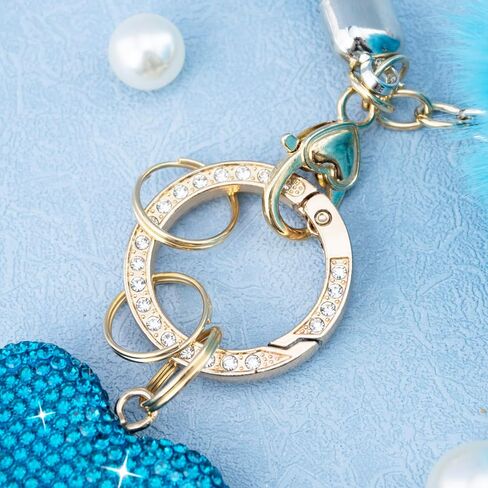 Cute Heart Keychains for Women & Girls, Bling Bag Charms with Wristlet Keys, Purse Charms for Handbags, Pompom Key Chain in Kuwait