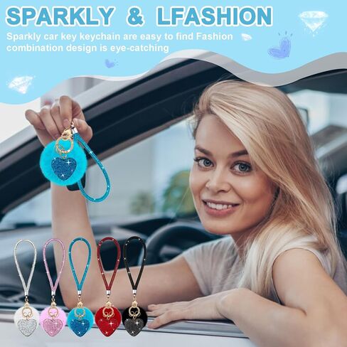 Cute Heart Keychains for Women & Girls, Bling Bag Charms with Wristlet Keys, Purse Charms for Handbags, Pompom Key Chain in Kuwait