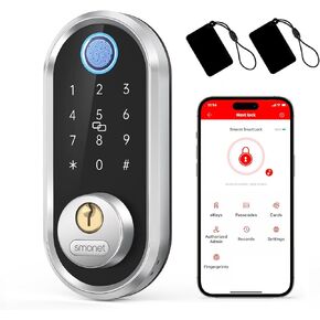 Smart Deadbolt, SMONET Fingerprint Electronic Deadbolt Door Lock with Keypad-Bluetooth Keyless Entry Front Door Digital Keypad App Control, Ekeys Sharing, App Monitoring Auto Lock for Homes and Hotel