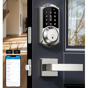 Veise VE06-L Smart Locks with 2 Lever Handle Set, App Control, Keyless Entry Deadbolt for Front Door, Electronic Digital Touchscreen Keypad, Auto Lock, Waterproof, Easy Installation, Matte Black