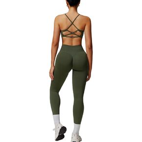 ABOCIW Workout Sets for Women Seamless High Waist Scrunch Butt Lifting Gym Leggings Yoga Pants Strappy Sports Bra Exercise 2 Piece Outfits Forest Green Large