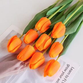 6pcs Fake Tulips Artificial Flowers Real Touch Beige 14" Silk Flower for Home Kitchen Decor Spring Easter Wedding Bouquet Decorations Office Floral Arrangements (Color)
