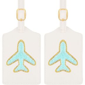 Leather Luggage Tags for Suitcases Baggage Handbag Travel Tags Cute Embroidered PU Leather Luggage Tags with Name ID Card to Quickly Spot Luggage Suitcase, Durable Leather Loop for Women Men Travel