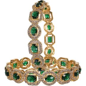 Ratnavali Jewels CZ Zirconia Gold Tone Green Diamond Elegant Bollywood Indian Bangles Jewelry Women
