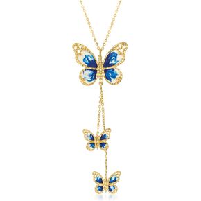 Ross-Simons Italian 14kt Yellow Gold Butterfly Necklace With Blue and White Enamel
