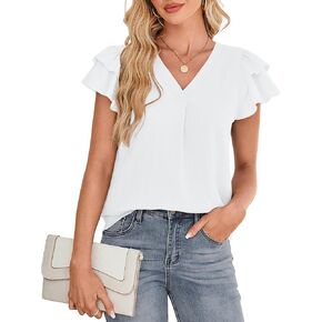 Simplefun Womens Dary Tops Tops Shuffle Short Sleeve أعمال العمل البلوزات ضد القمصان الصيفية الرقبة