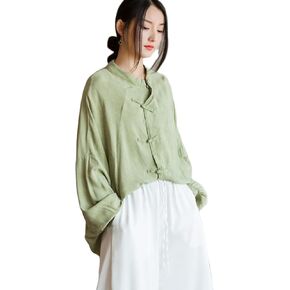 NFYM Women's Retro Button Down Shirts Open Front Long Sleeve Chinese Style Loose Fit Tang Suit Blouse Tops