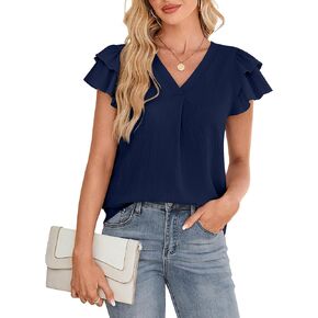 Simplefun Womens Dary Tops Tops Shuffle Short Sleeve أعمال العمل البلوزات ضد القمصان الصيفية الرقبة in Kuwait