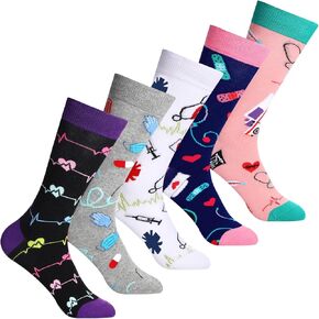 Vicenpal 5 Pairs Novelty Nurse Socks Nurse Appreciation Gifts for Women Crew Socks for Nurses Doctor Hospital Workers