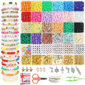 Redtwo 6800 pcs Clay Beads Bracelet Making Kit, Friendship Bracelet Kits Flat Beads for Jewelry Making, Polymer Heishi Beads Set for Bracelet Necklace DIY Crafts Gift for Girls Ages 6-12