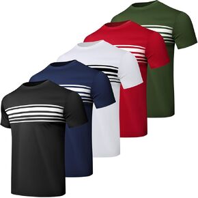 Athletic Shirts Men Sport Moisture Wicking Tops Gym Running Stripes Activewear Workout Casual T Shirts