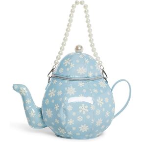 Dolls Kill Tea Society Handbag by Sugar Thrillz - Vegan Leather, Floral Print, Pearl Strap, Perfect for Whimsical Style - White