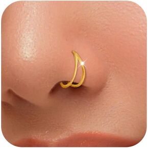 1PC Double Hoop Fake Nose Ring 925 Sterling Silver 14K Gold Plated Hypoallergenic Double Layer Hinge Hoop for Men Women Adjustable 8-10mm Septum Cartilage Piercing Wedding Graduation Jewelry for Lover