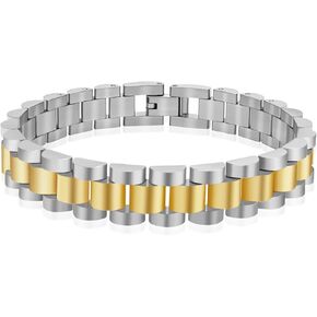 YBMYCM Chunky Watch Strap Chain Bracelet for Women Gold Plated Waterproof Stainless Steel Timepiece Link Bracelet