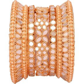 Touchstone Indian Bollywood Traditional Handcrafted Faux Pearls Exclusive Designer Jewelry Bangle Bracelets in Gold Tone for Women.