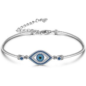 Evil Eye Bracelet for Women Sterling Silver 925 Turkish Greek Blue Evil Eye Bracelets Jewelry Bangle