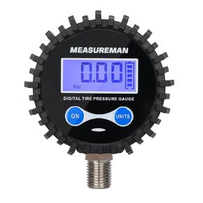 قياس ضغط الهواء الرقمي مقاس 2-1/2 بوصة من MEASUREMAN مع موصل سفلي NPT مقاس 1/4 بوصة وحذاء واقٍ، 0-200 رطل لكل بوصة مربعة، دقة 1%، تعمل بالبطارية مع ضوء LED