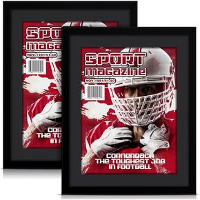 Geetery 2 PCS Sports Magazine Frame Fits Measuring 8.5 x 11.25 Inch Magazine Display Frame with Installed Hangers and Core Matting Plastic for Wall Hanging(Black Mat)