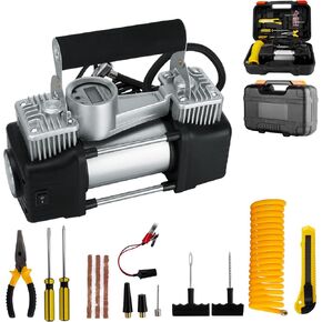 Dromedary 12V DC 150 PSI Portable Electric Auto Car Tyre Pumper مع مربع تخزين 50L/MIN أسطوانات مزدوجة مع إيقاف تشغيل تلقائي الشاشة الرقمية