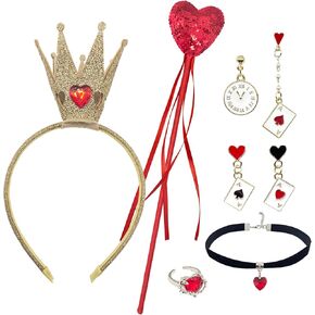 6pcs Queen Costume Assories مع Red Hearts Crown Crown Scread for Women