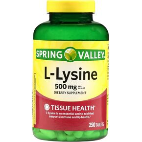 L Lysine 500mg Tablets, 250 Count, Super Lysine Immune Support & Healthy Skin* by Spring Valley (Pack of 1)