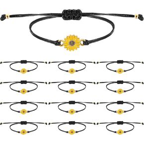 12 Pcs Sunflower Bracelets, Adjustable Handmade Friendship Bracelet with Braided Nylon Rope, Boho Braided Rope String Bracelets for Women Couples Friend Christmas Valentine Gifts