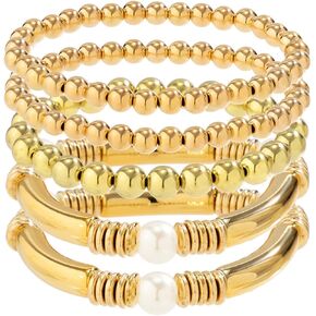 COLORFUL BLING Bow Bowknot Faux Pearl Beaded Ball Stretch Bracelet for Women Friend Jewelry Gift Adjustable Stackable Bracelet