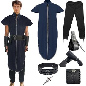 Medieval Renaissance Robe & Men Viking Pirate Pants Costume Set - Perfect for LARP, Ren Faire & Cosplay
