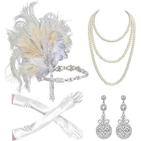 Cizoe Flapper Accessories for Women,20s Great Gatsby Accessory Set 1920s Peacock Headpiece Flapper Headband Gloves
