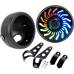 5-3/4 5.75 "LED X-Style White DRL Motorcycle Motoricle المصباح مع أقواس دلو الإسكان الأمامية متوافقة مع Shadow 750 Rebel 500 Vulcan Cafe Racer Cruiser Cruiser