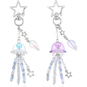 2Pcs Acrylic Y2K Keychain 4.7 Inch Cute Jellyfish Keychain for Bags Camera Card Holder Wallet Luggage