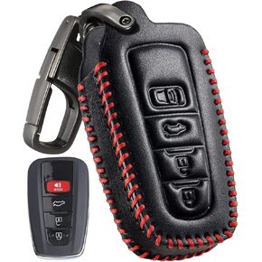 ملحقات تغطية مفتاح Slohif Leather FOB لـ Toyota لعام 2018-2022 Camry Rav4 Highlander Avalon C-HR Prius Corolla GT86 4 أزرار ، حقيبة جلدية+D-Ring+Hook (أسود)