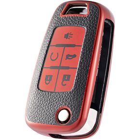 for Chevy Key Fob Cover, Soft TPU Leather Key Fob Case for Chevrolet Camaro Cruze Equinox Malibu Trailblazer Impala Sonic Buick Cascada Encore Car key Accessories (Red)