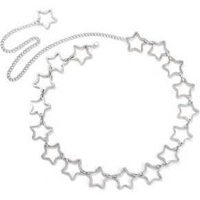 Star Chain Belt Silver Long Belly Waist Chain Adjustable Y2k Body Chains Belt for Women