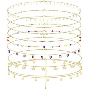 LOYALLOOK 8PCS Waist Chain Bikini Body Chain for Women 18K Gold Butterfly Flower Belly Chain Sexy Bead Warist Chain Layered Summer Beach Body Chain