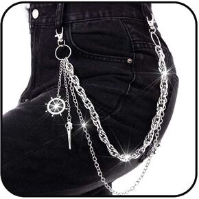 Star Chains for Pants Punk Goth Pocket Chain for Men Women Long Layered Jeans Chain for Men Silver Wallet Chain Rock Trouser Chain for Jeans