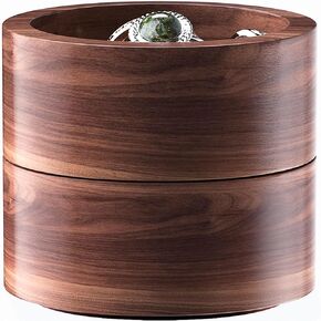 grwanpen®2 Pack Round Walnut Hardwood Ring Tray & Holder - Stackable Compact Jewelry Organizer, Non-Slip Small Dish for Rings, Earrings, Watches - Gift Ready Packaging