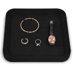 Jewelry Display Flat Tray Stackable Organizer Showcase Tray Dish for Rings Earrings Necklace Bracelet Microfiber Black