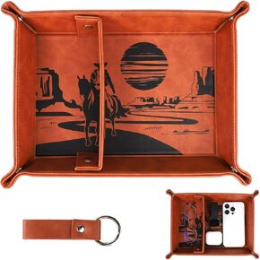 Leather Valet Tray for Dad, Bedside Key Tray Best Dad Valet Tray Gifts from Daughter Son Birthday Gifts for Men Desktop Storage Organizer for Keys & Coins