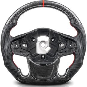 Steering Wheel for Supra GR A90 2019+ Real Carbon Fiber Steering Wheel with D-shaped Flat-bottom Preforated Leather Grip Red Hand-Stitched