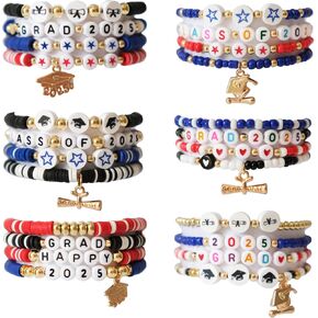 24PCS Class of 2025 Graduation Bracelets Handmade Adjustable Grad Party Jewelry Accessories Bulk