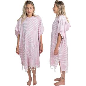 Nova Blue Towel Poncho – Tropical Pink Palm Leaves Swimsuit Coverup – Hooded Bathing Suit Coverup (33 x 37) – 100% Turkish Cotton Quick Dry Towel Dress for Beach & Pool in Saudi Arabia