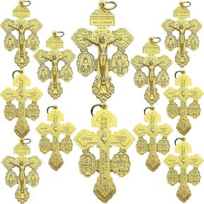 Hupujrs 30 PCS Crucifix لتصنيع المسبحة الحزمة السائبة وميدالية St Benedict و Rosals Catholic و Pardon Crucifix Rosal Parts Gold