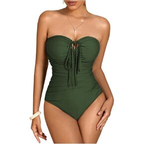 Milumia Women Strapless Bathing Suits Ruched Halter Bandeau One Piece Swimsuit