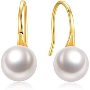 Impalsory Pearl Dangle Drop Earrings for Women, 18K Gold Plated 925 Sterling Silver Earrings for Women, 7-7.5mm White Freshwater Pearls