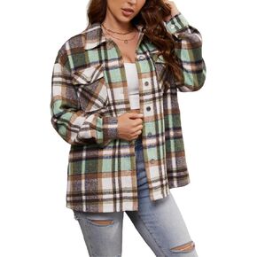 Womens Corduroy Button Down Shirt Long Sleeve Plaid Shackets Loose Business Casual Fashion Blouse Tops